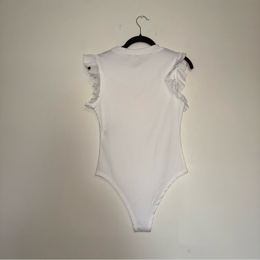 White Ruffled Bodysuit Top - Picture 5 of 12